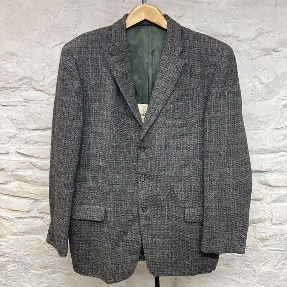 vtg HARRIS TWEED 3/2 Roll Blazer Jacket 42 trad Gray Tweed Wool Made in Scotland - Picture 1 of 6